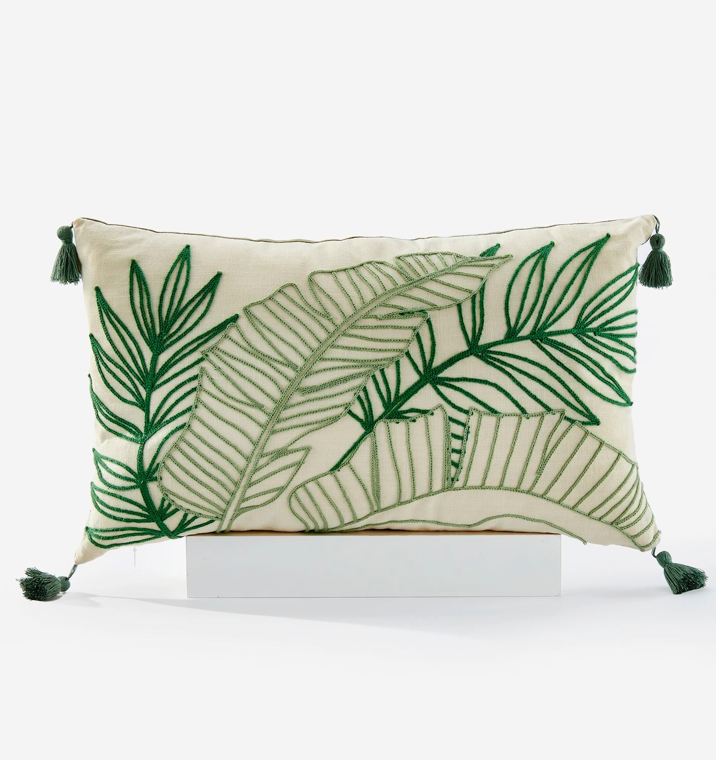 Cream Leaf Lumbar Pillow w/ Tassels