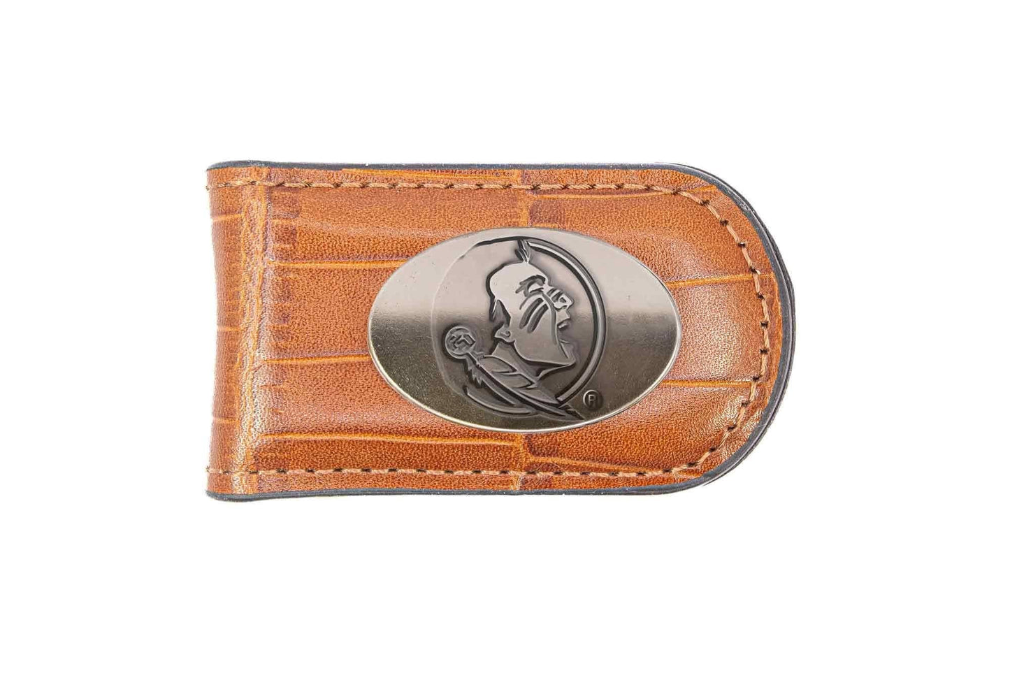 Florida State Seminoles Leather Magnetic Money Clip Wallet: Croc Tan