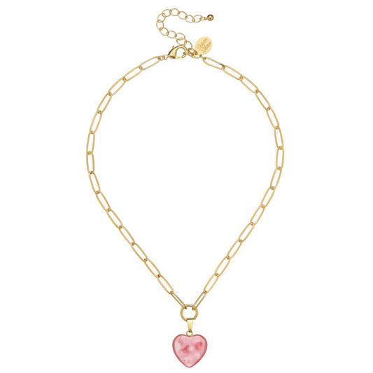 Audrey Heart Necklace: Pink Quartz