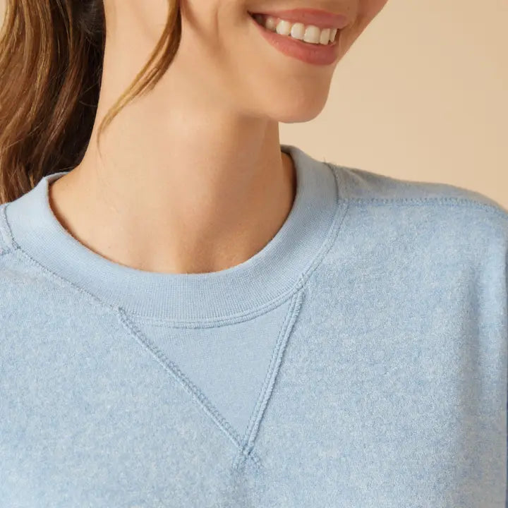 Terry Cropped Sleeve Crew Neck with Wide Leg Pants- Sky Blue