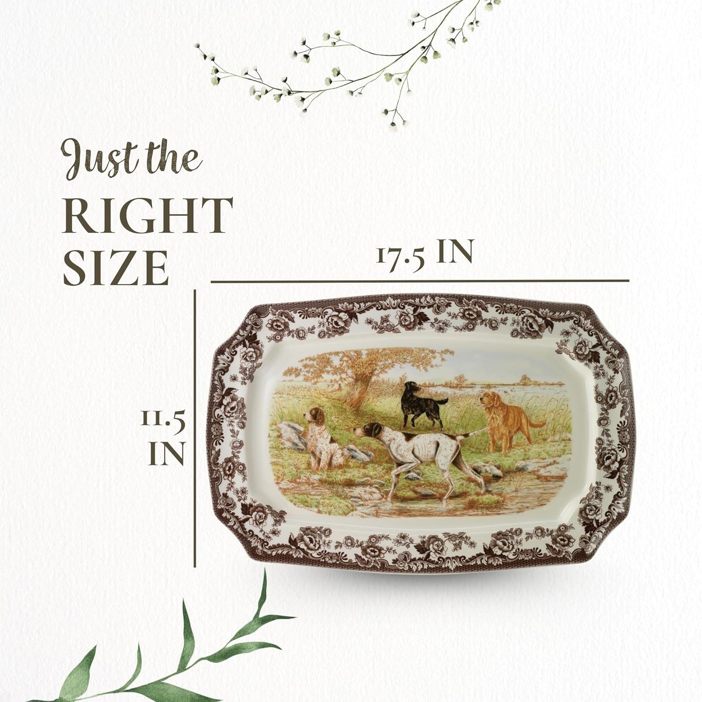 Woodland Hunting Dogs 17.5" Rectangular Platter