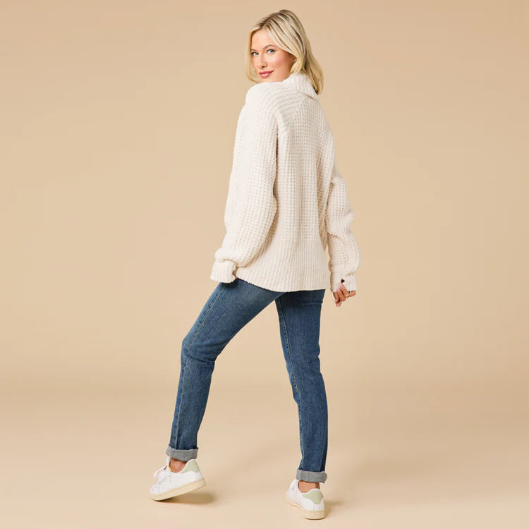 Waffle Marshmallow Cocoon Cardigan Almond