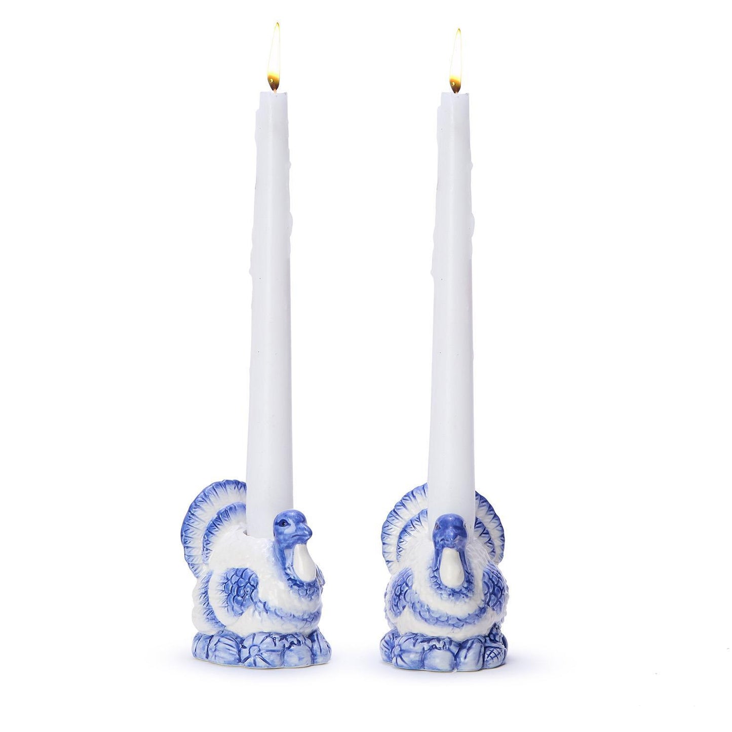 Blue and White Hand-Painted Turkey Candleholder