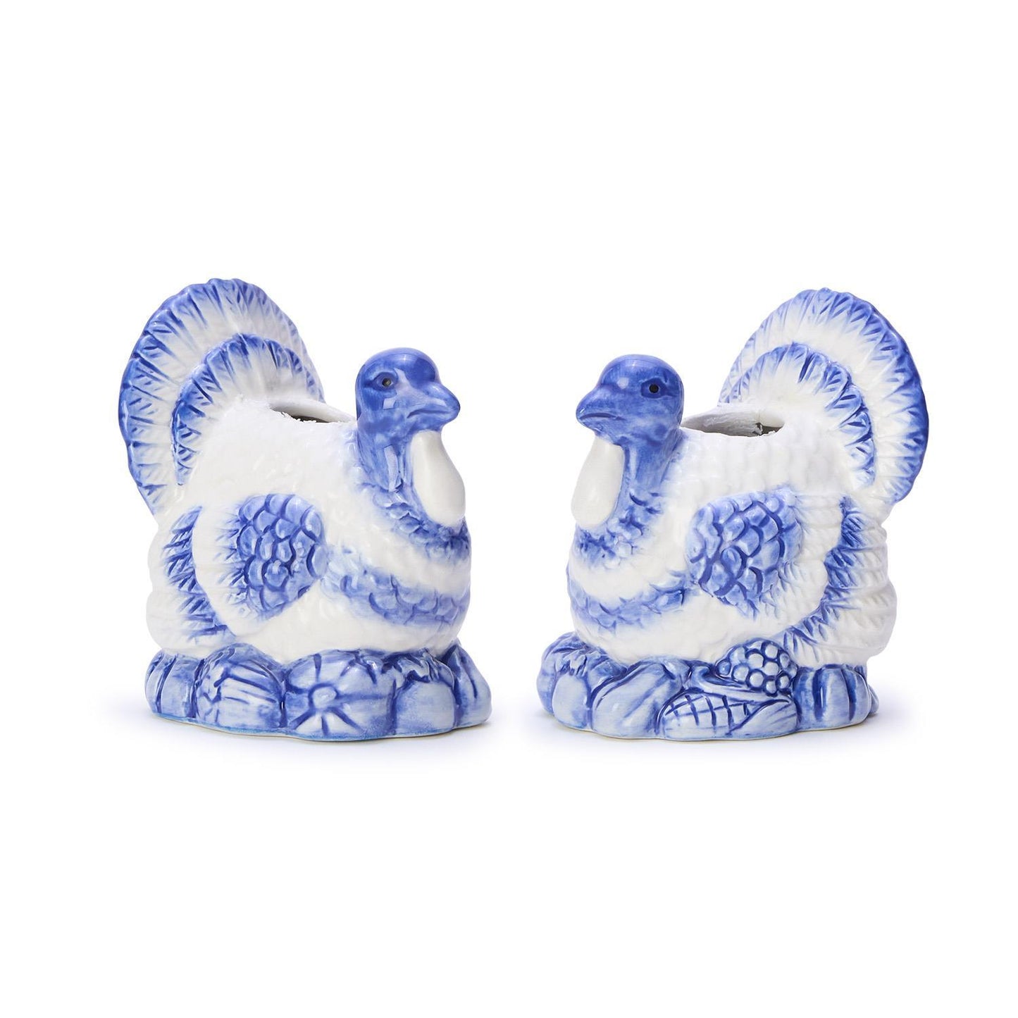 Blue and White Hand-Painted Turkey Candleholder