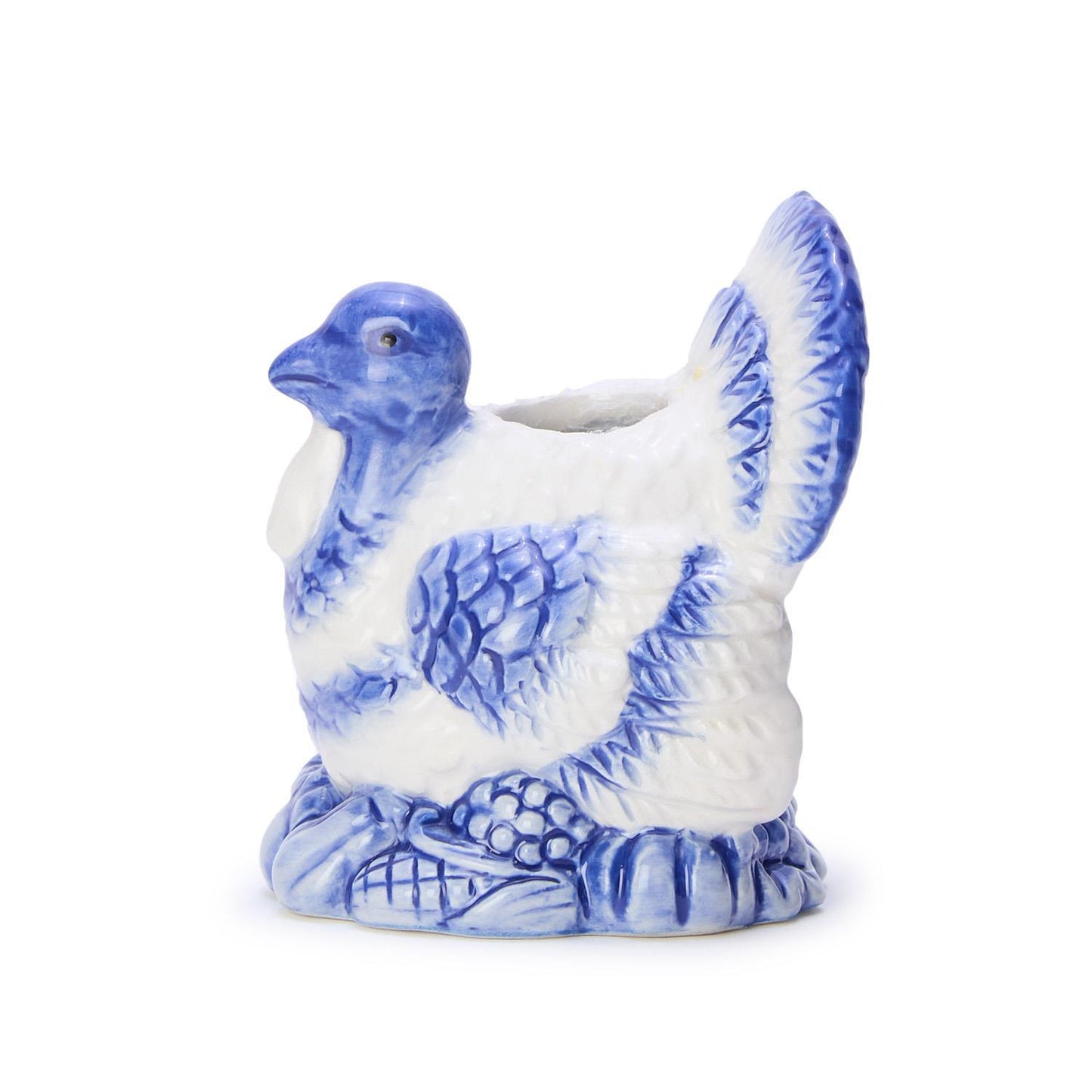 Blue and White Hand-Painted Turkey Candleholder