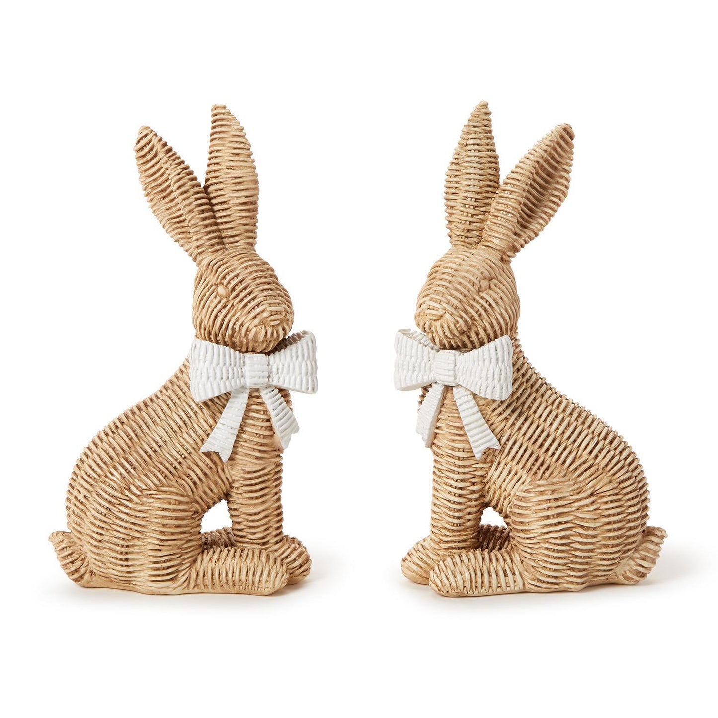 Wicker Weave Pattern Easter Bunny with Bow - Resin