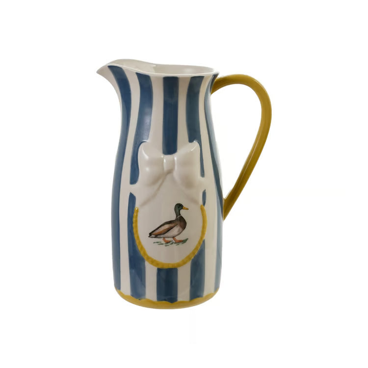 Stoneware Striped Pitcher W Duck & Bow