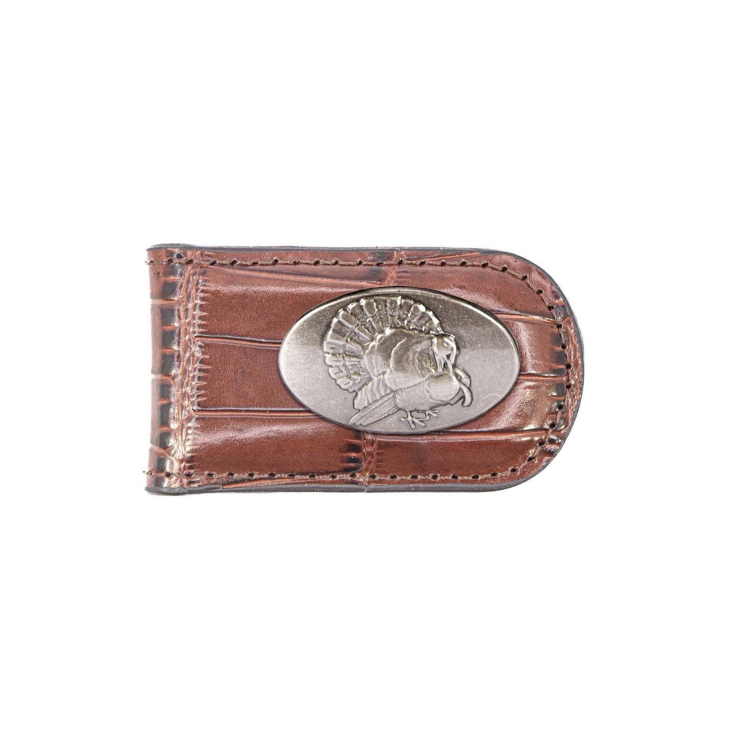 Turkey Leather Magnetic Money Clip Wallet: Croc Brown
