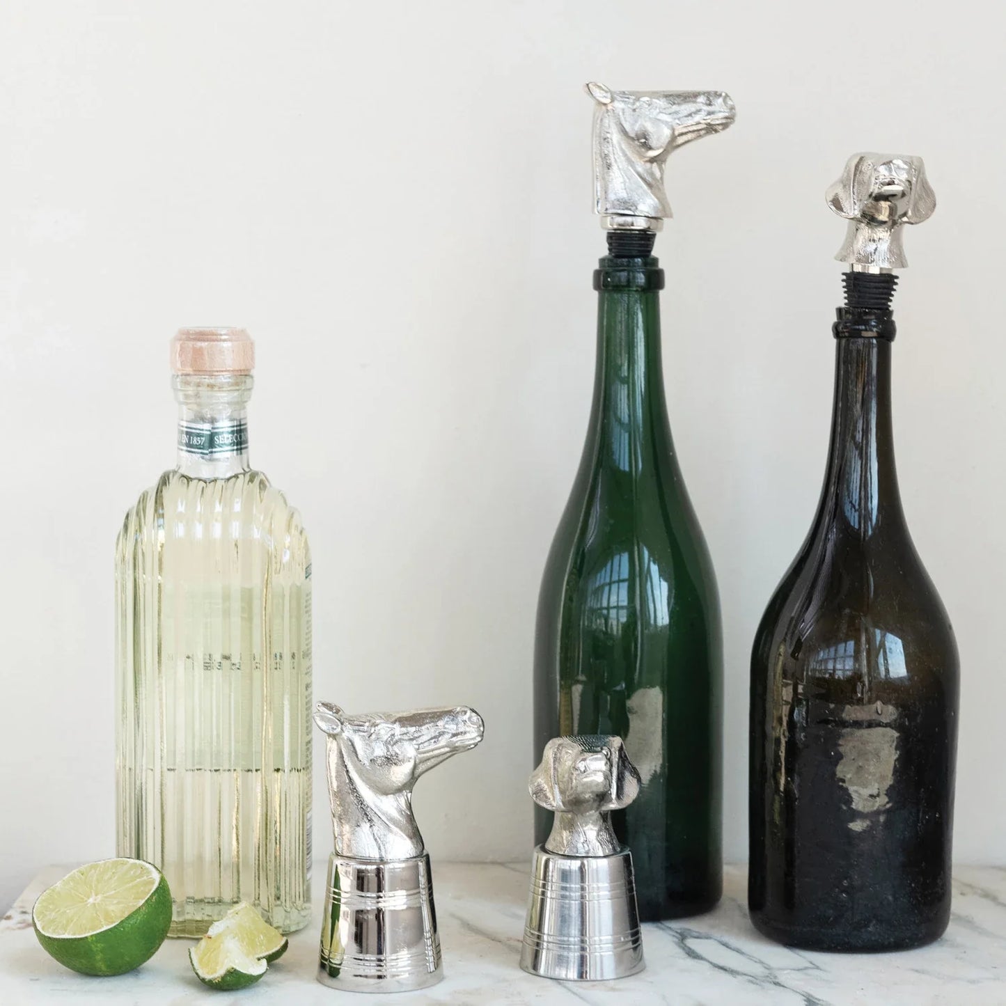 Cast Aluminum Horse Head Bottle Stopper in Kraft Box, Nickel Finish