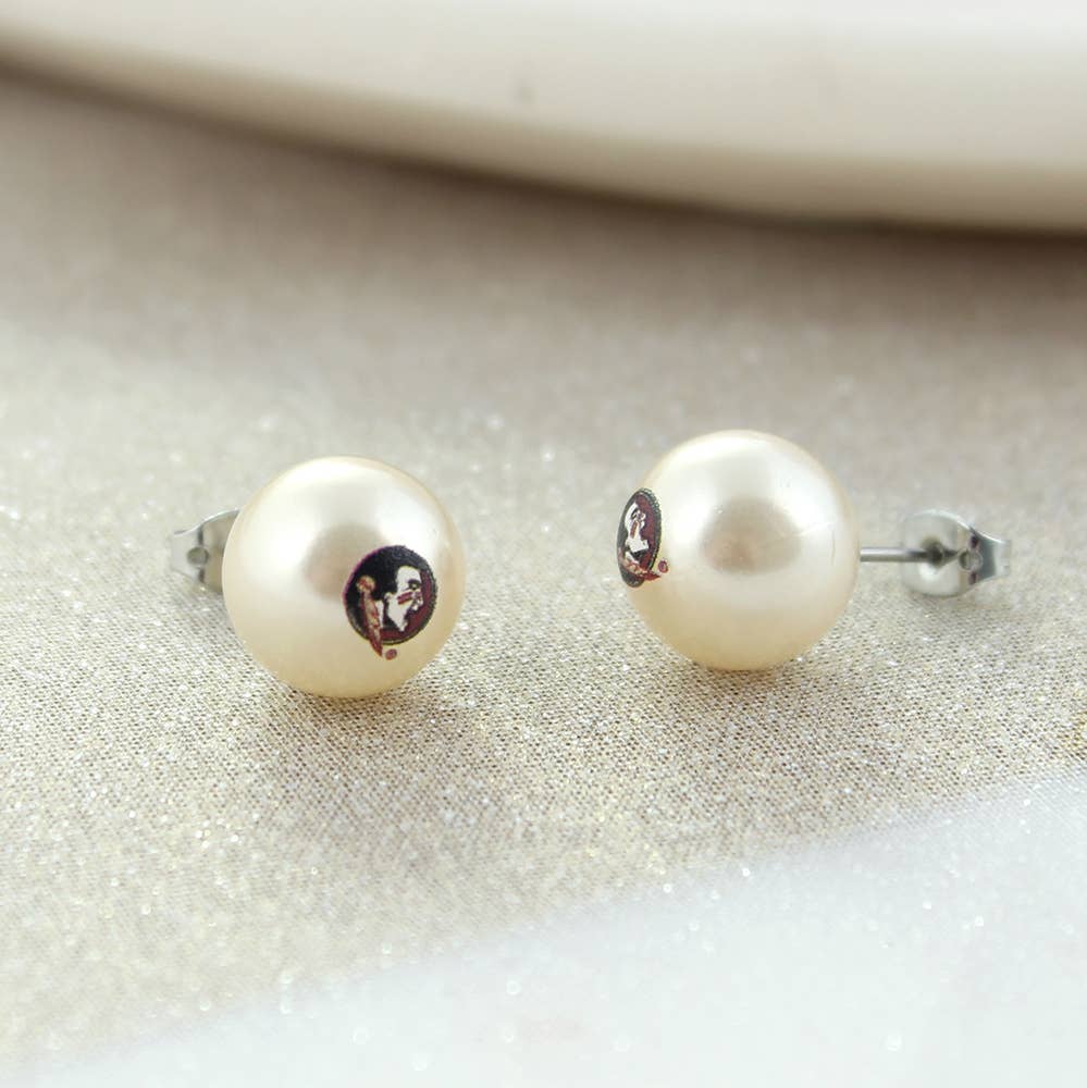 Florida State Logo Pearl Stud Earrings