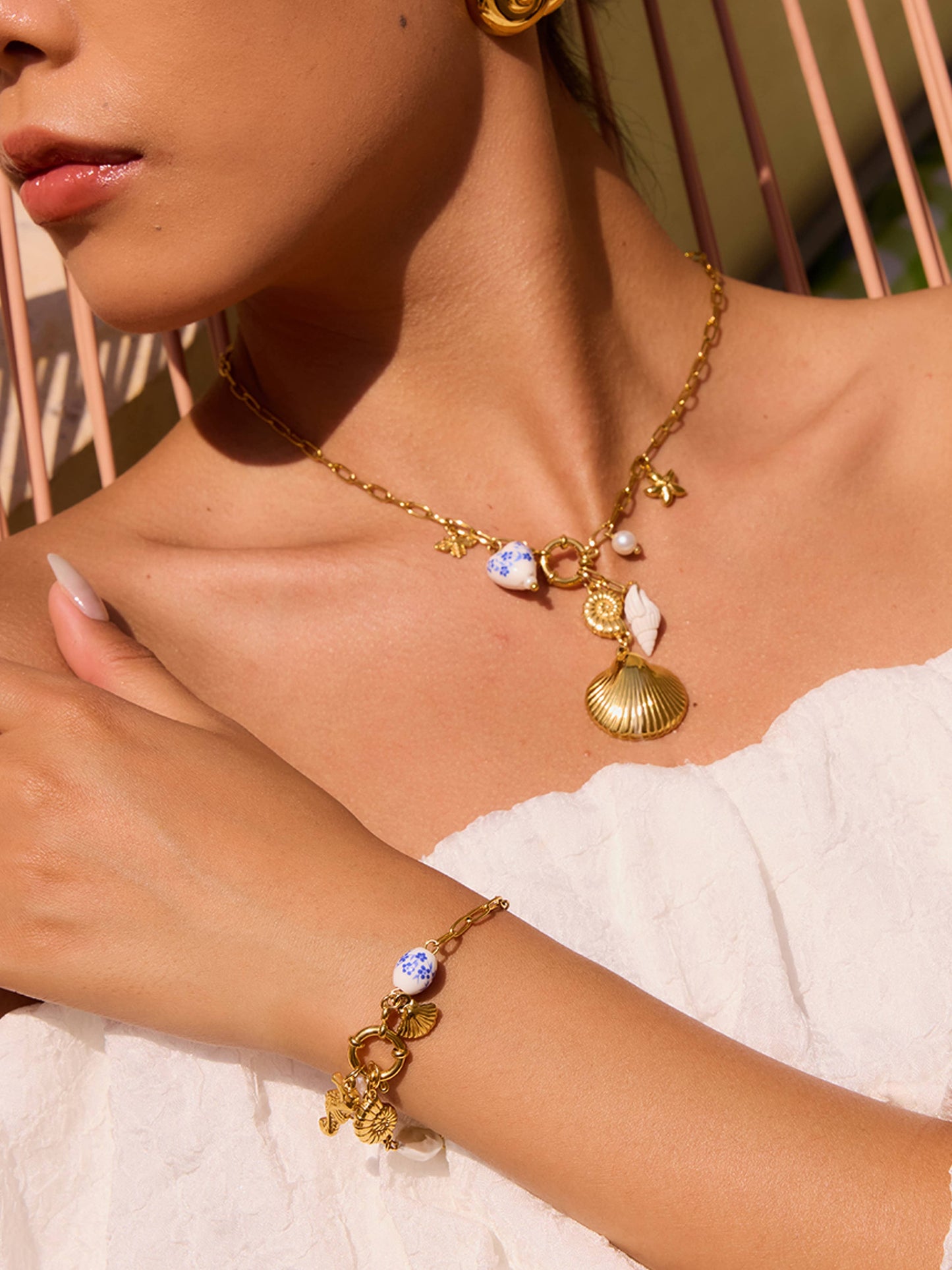 Briar 18K Gold Shell Ceramic Charm Necklace