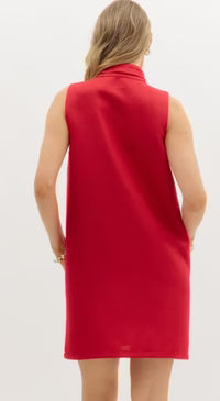 Solid Textured Mini Dress Red