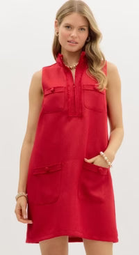 Solid Textured Mini Dress Red