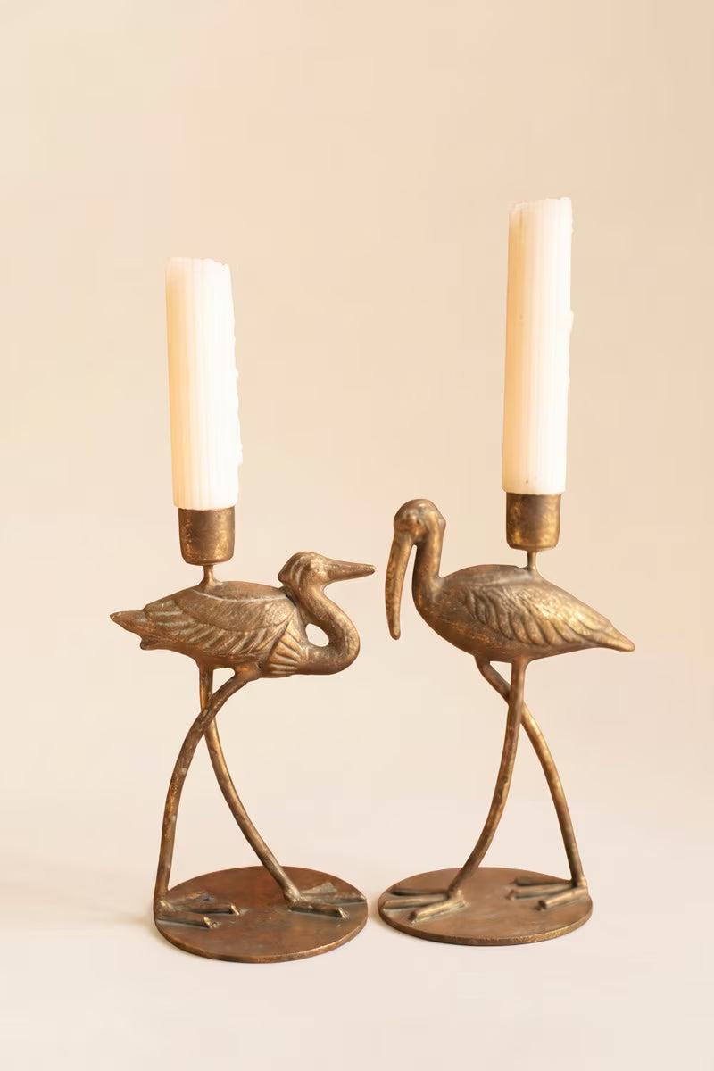 Antique Brass Shorebird Taper Candle Holder