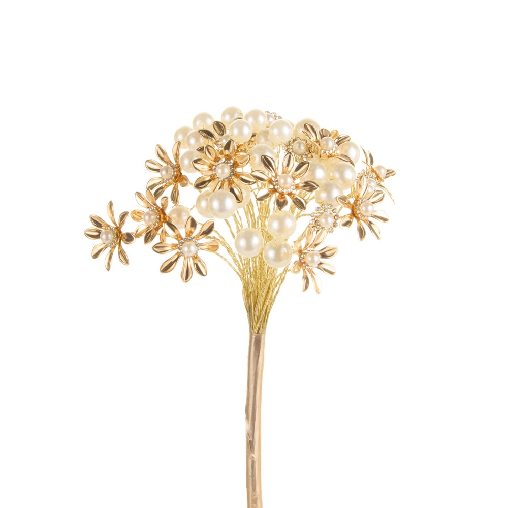 19.5" Gold and Pearl Floral Pick
