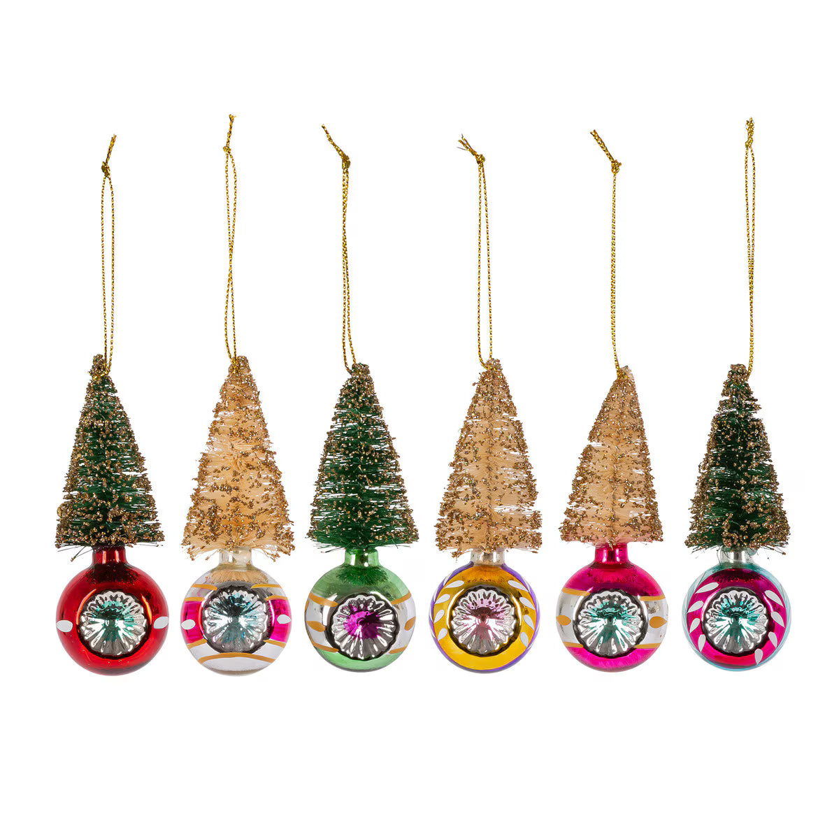Mini Retro Tree Ornament, Box Set of 6