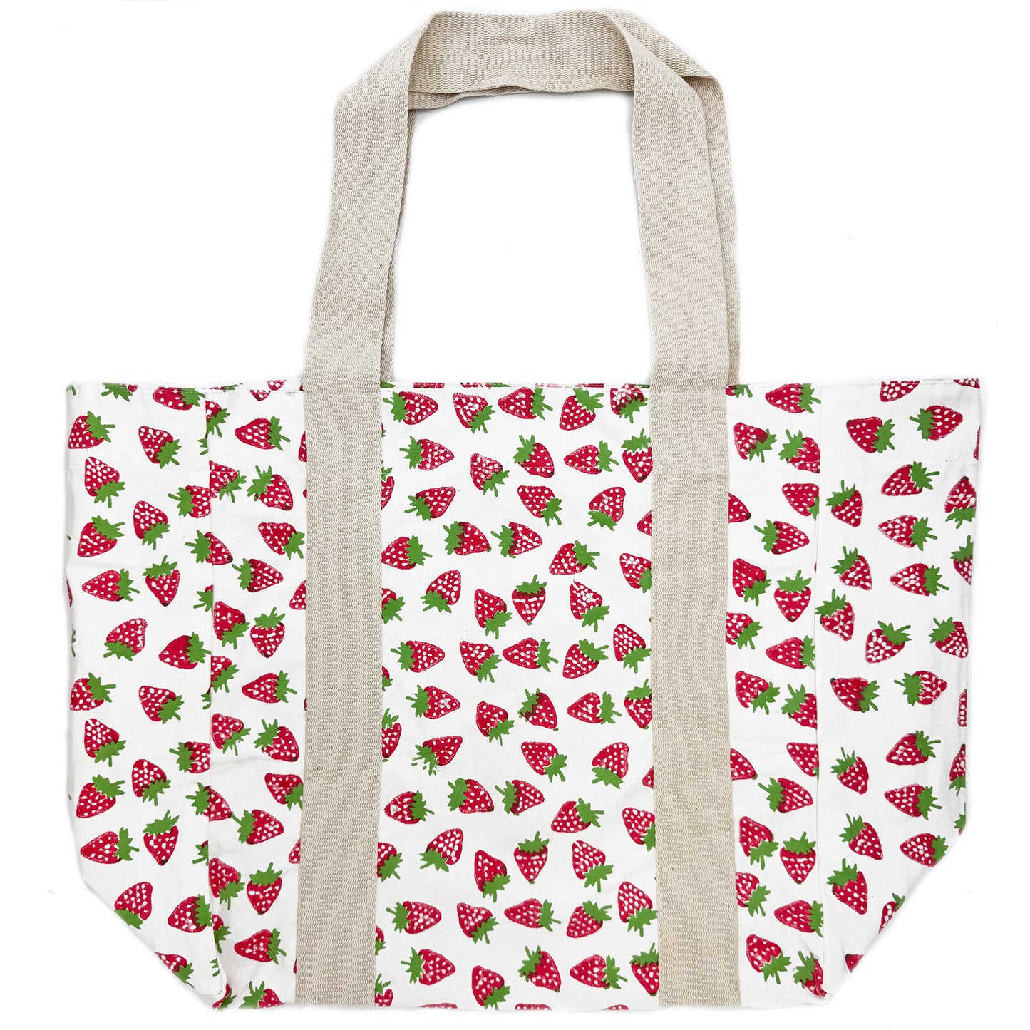 Block Printed Canvas Bag - Strawberries