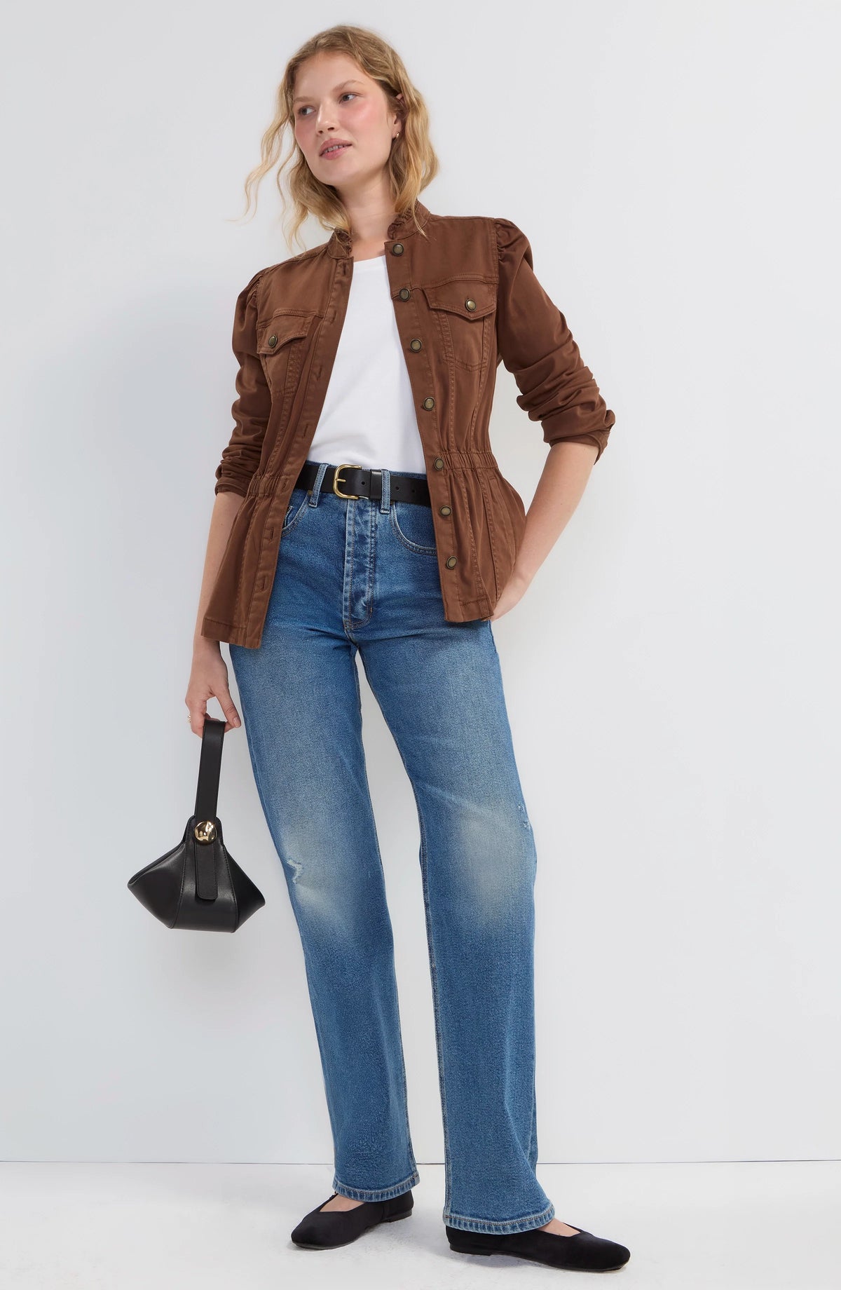 Puff Sleeve Trucker Jacket W/ Ruffle Collar