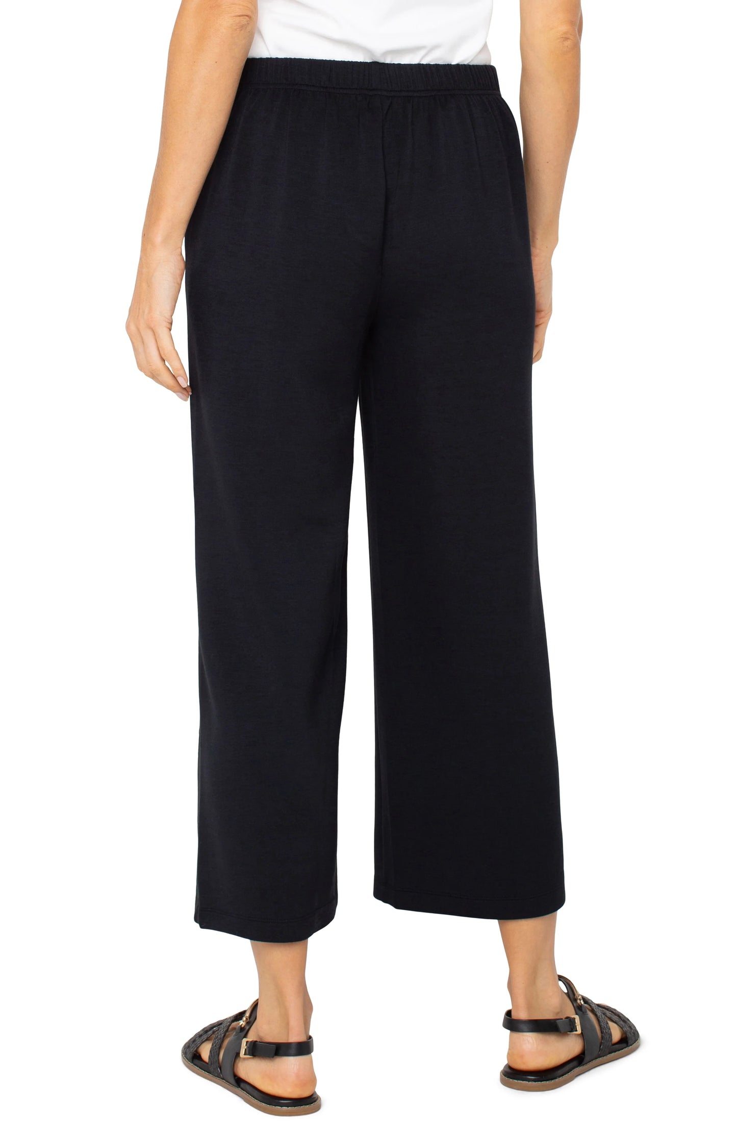 Pull-on Wide Leg Crop Trouser Black