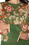 Long Sleeve Crew Neck Sweater Green Multi Floral
