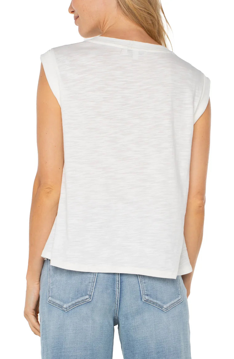 Sleeveless Woven to Knit Top Whipped Cream