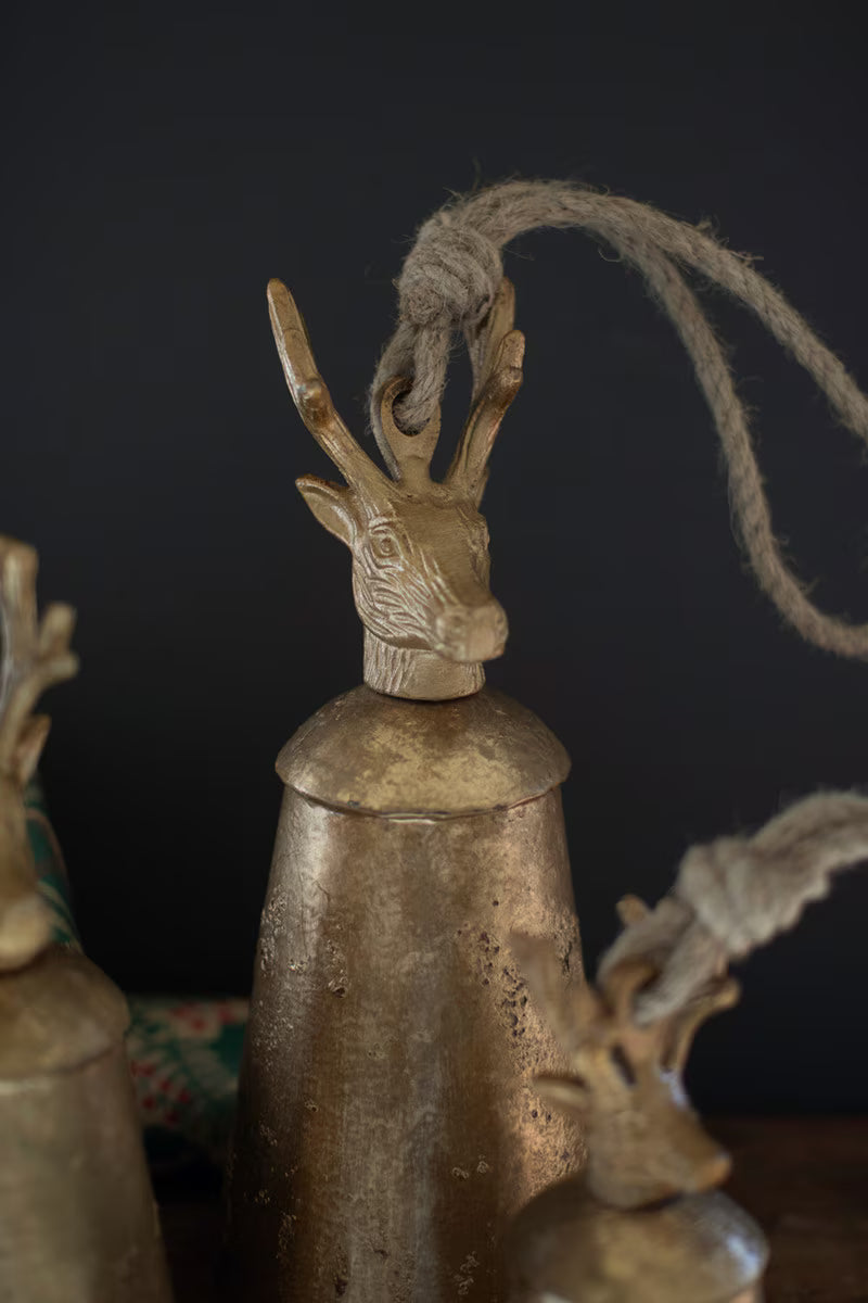 Gold Metal Bell with Deer Finial