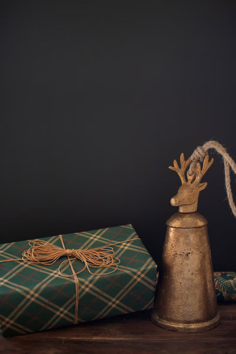 Gold Metal Bell with Deer Finial