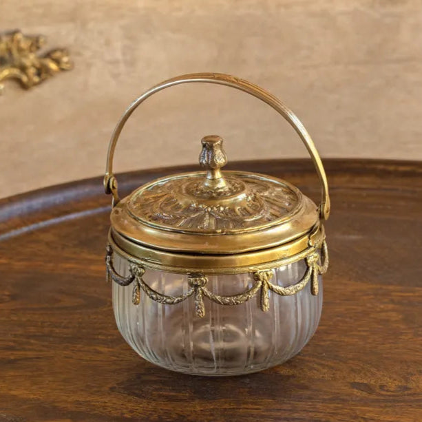 Antique Gold Vanity Jar With Handle