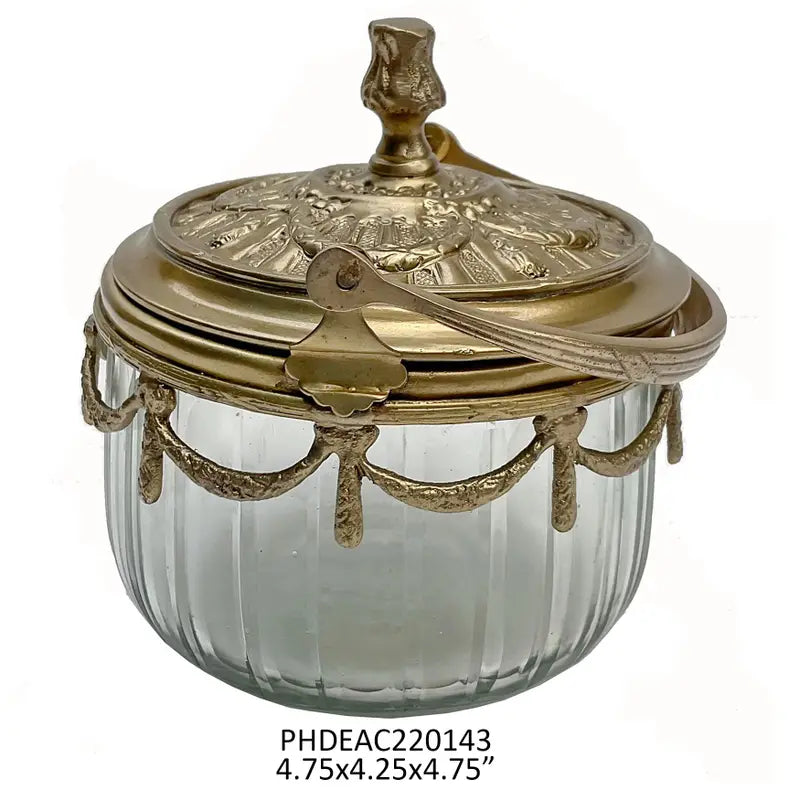 Antique Gold Vanity Jar With Handle