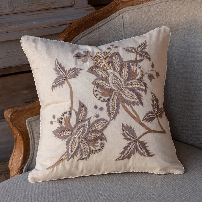 Embroidered & Beaded Thistle Pillow