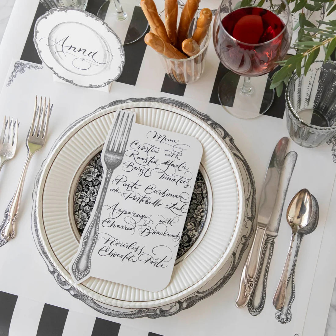 Paper Table Runner-Black Classic Stripe