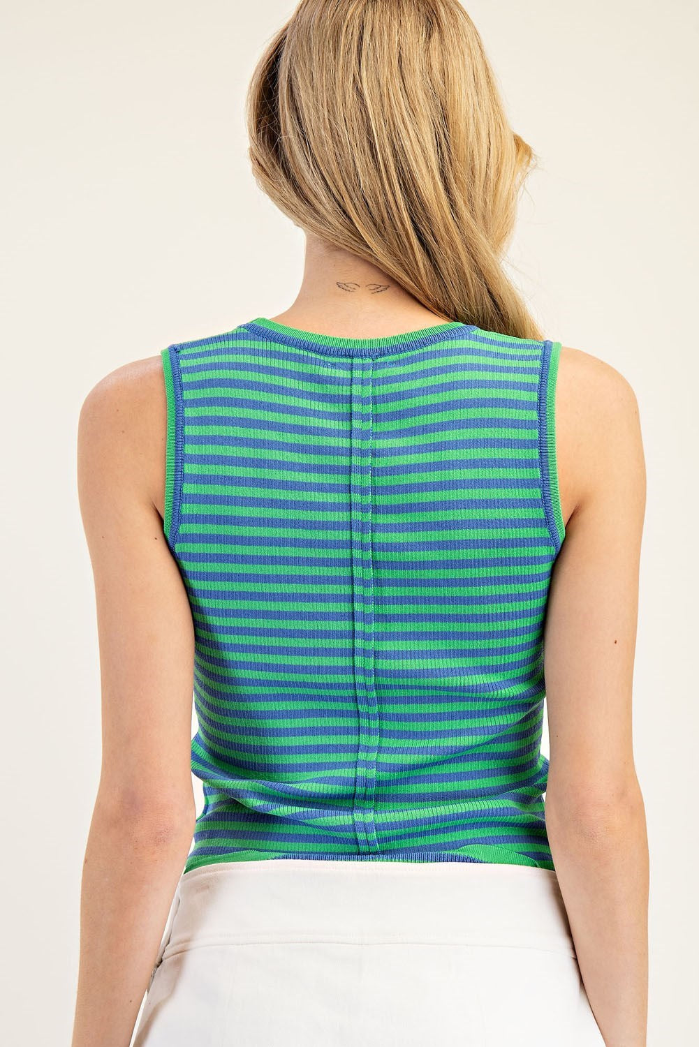 Striped Scoop Neck Tank Top Blue Sapphire