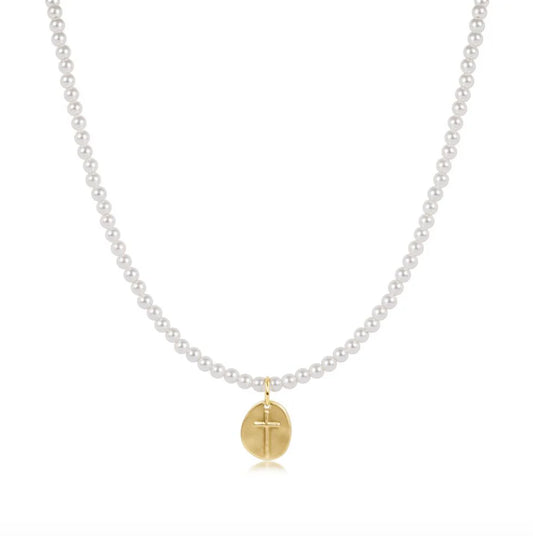 17" Choker Classic Pearl 3mm Bead - Inspire Small Gold Charm