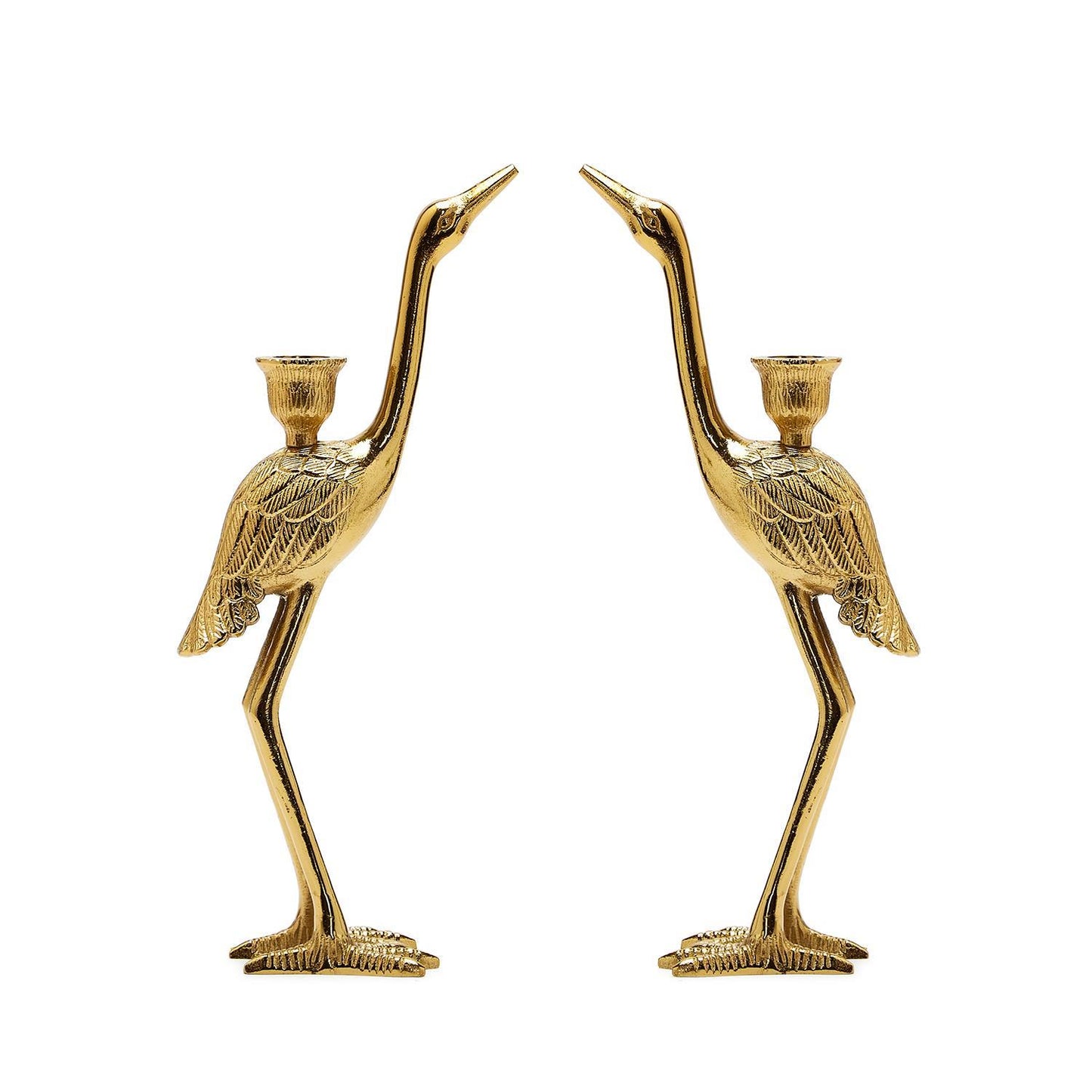 Crane Candle Holder with Antiqued Gold Finish