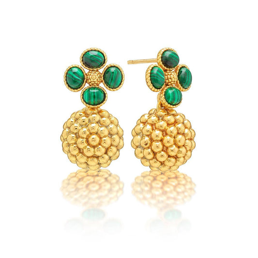 Berry Clover Drop Earrings- Malachite