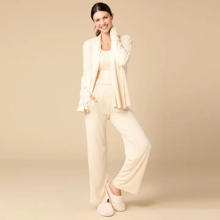 Pointelle Cropped Pant with Lettuce Edge Warm Sand