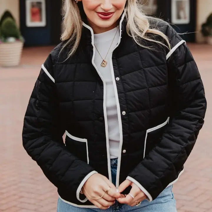 Black Quilted Trim Jacket Women's