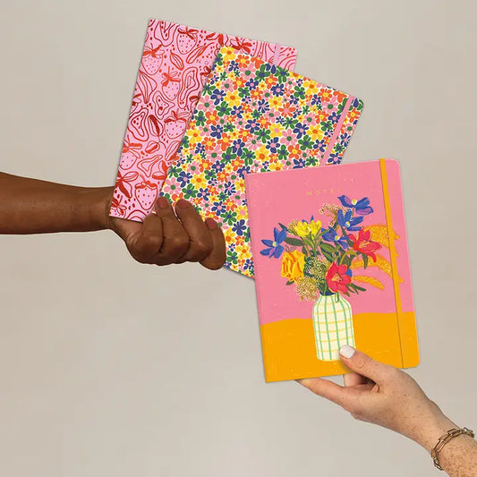 White Vase Floral Sewn Trio Notebook Set