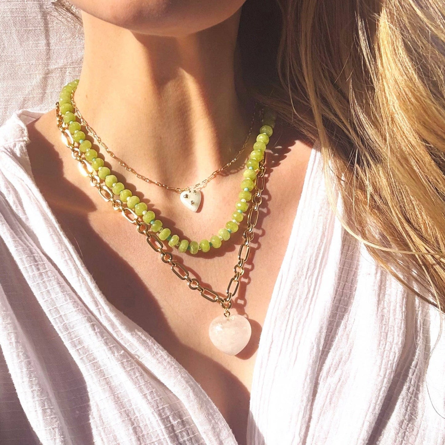 Islands Stone Candy Beaded Necklace Aqua/Pink