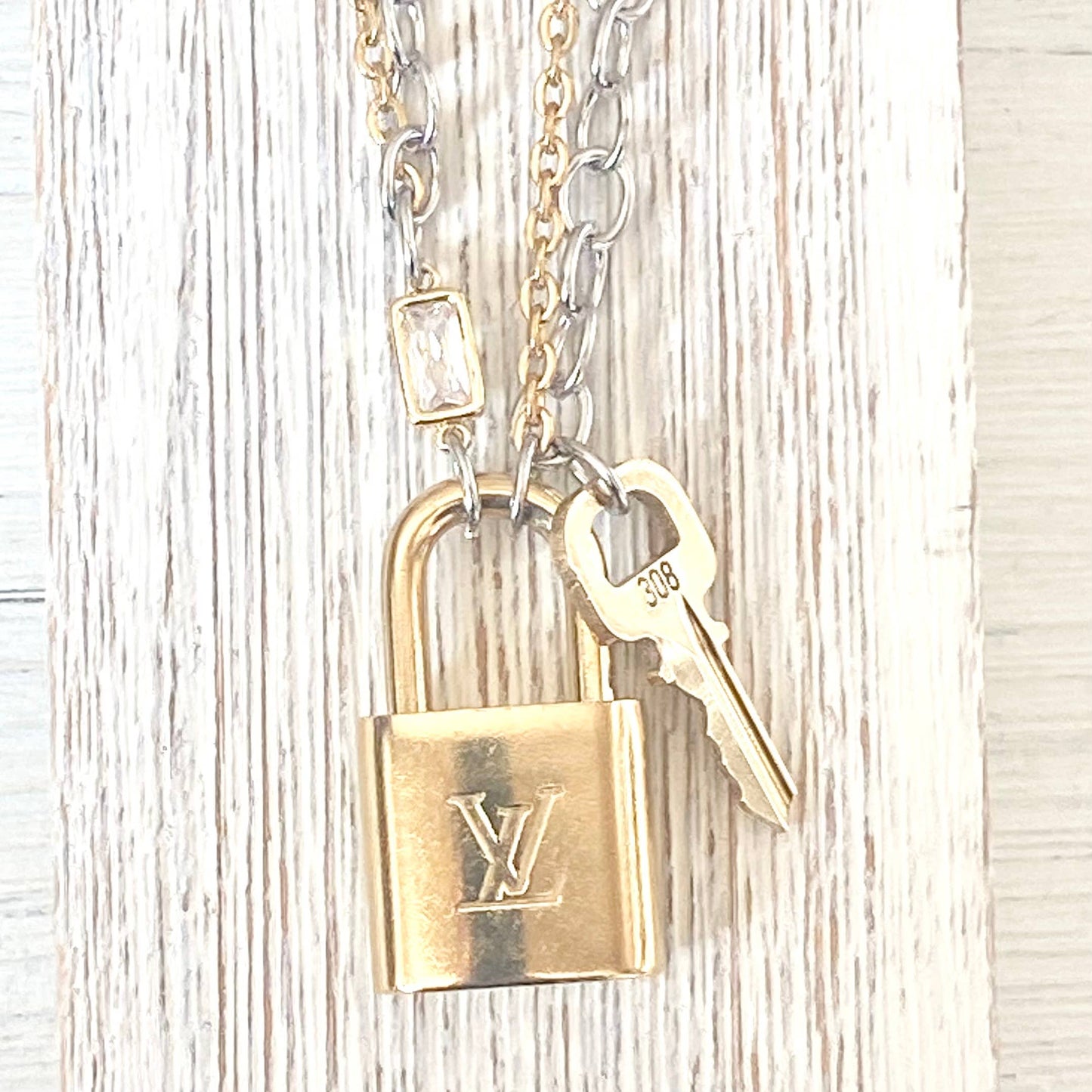 Louis Vuitton lock necklace repurposed upcycled LV