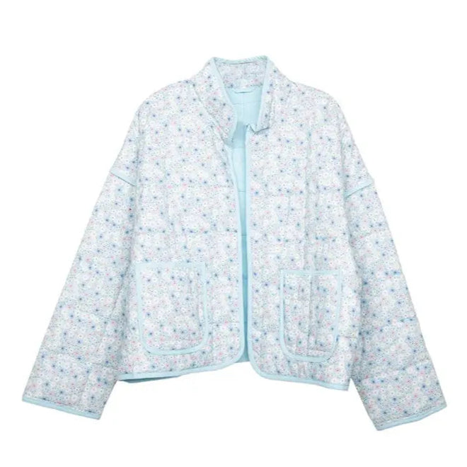 Light Blue Dainty Floral Lightweight Quilted Jacket