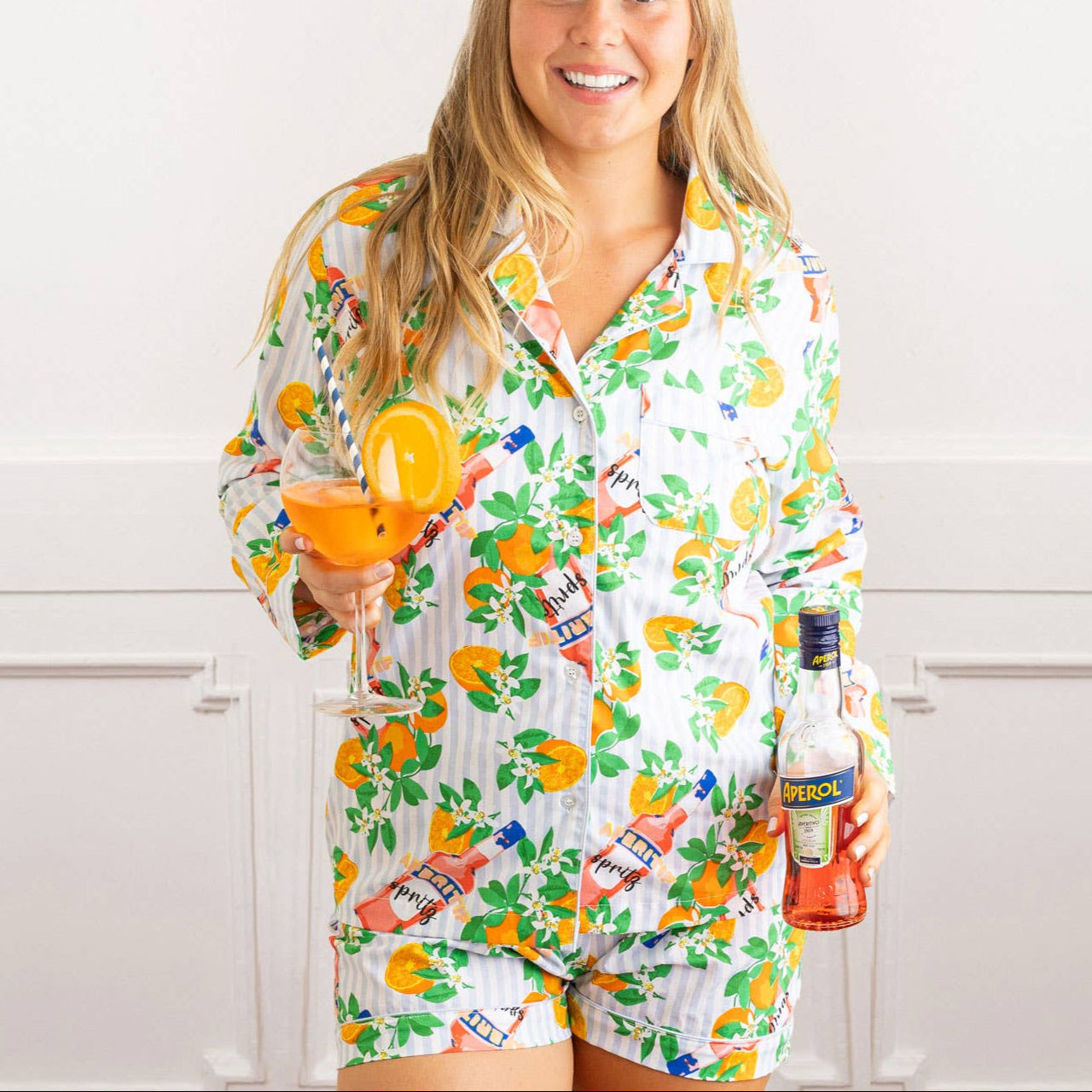 Apéritif Stripe PJ Set with Shorts & Long Sleeve Top