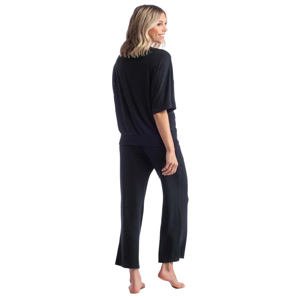 dream relaxed v neck capri set - black