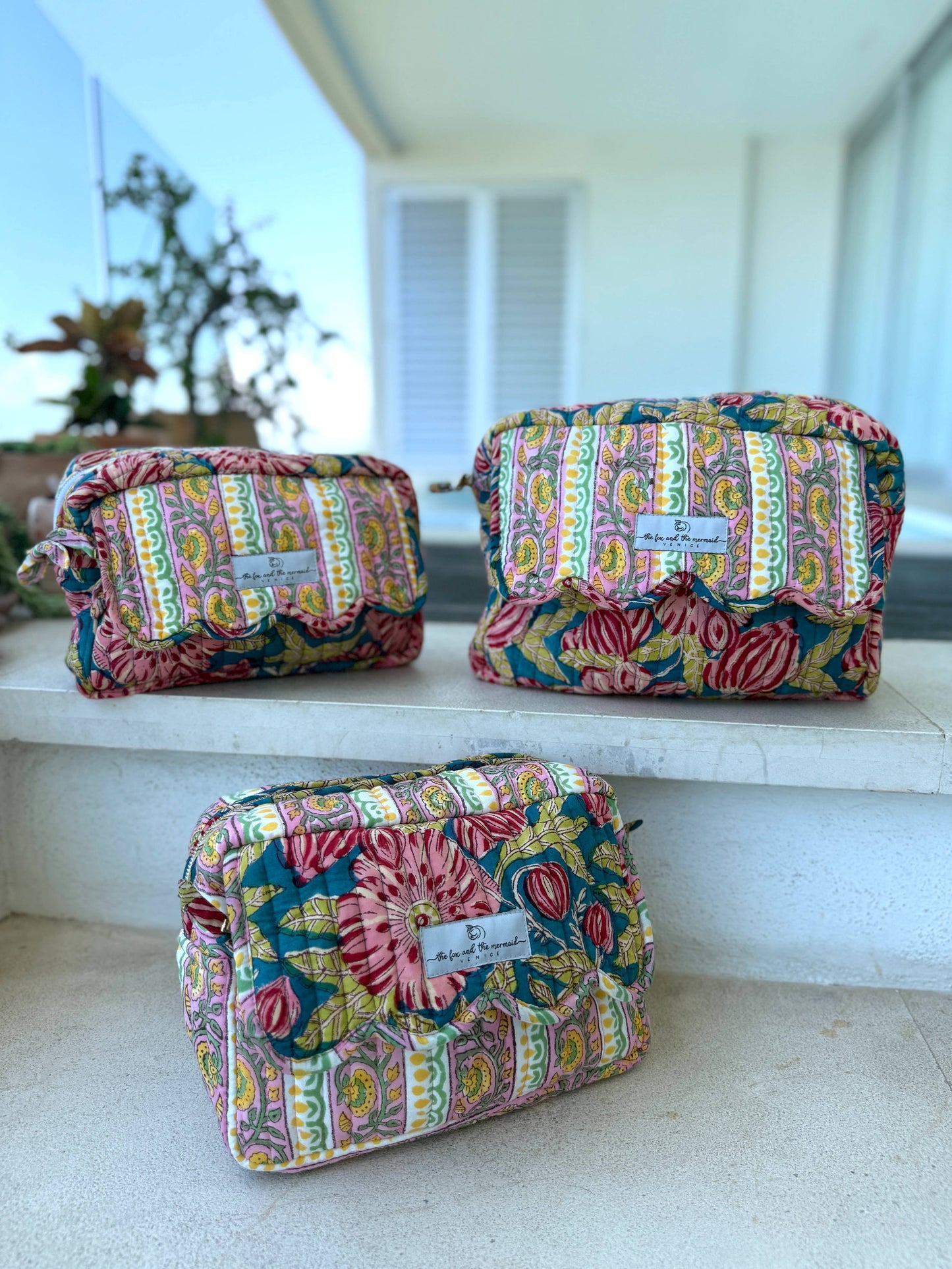 Large Block Printed Travel Bag Pink Teal