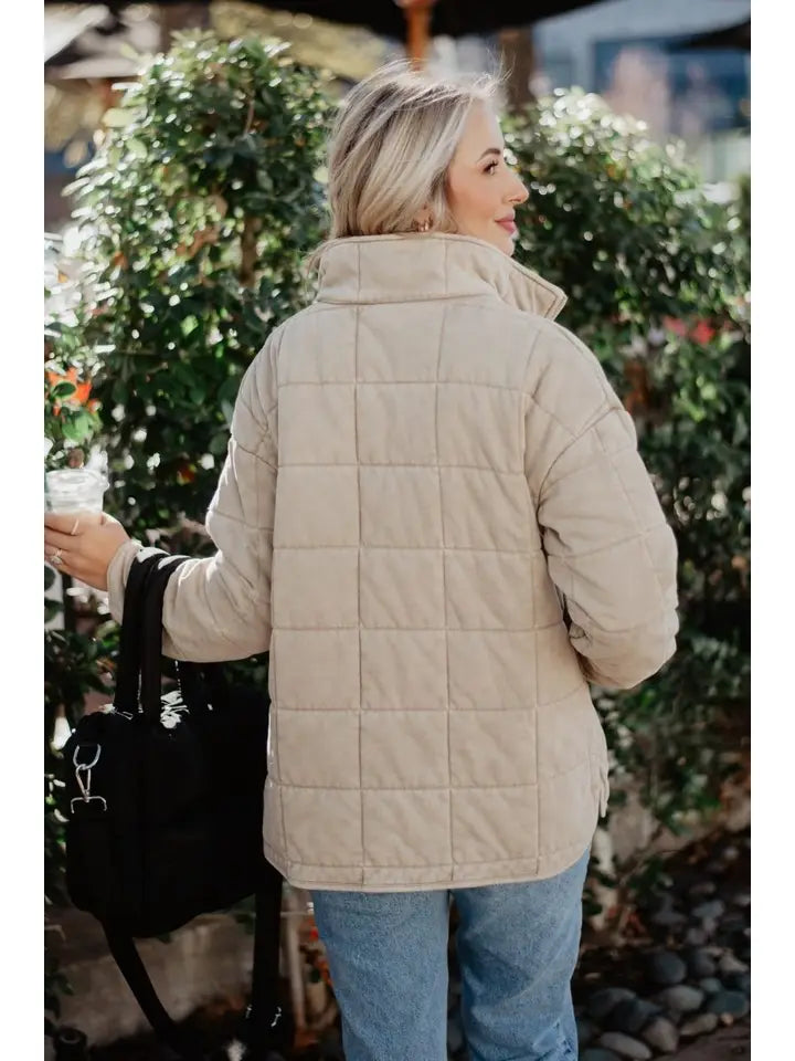 Beige Lightweight Quilted Garment Washed Jacket