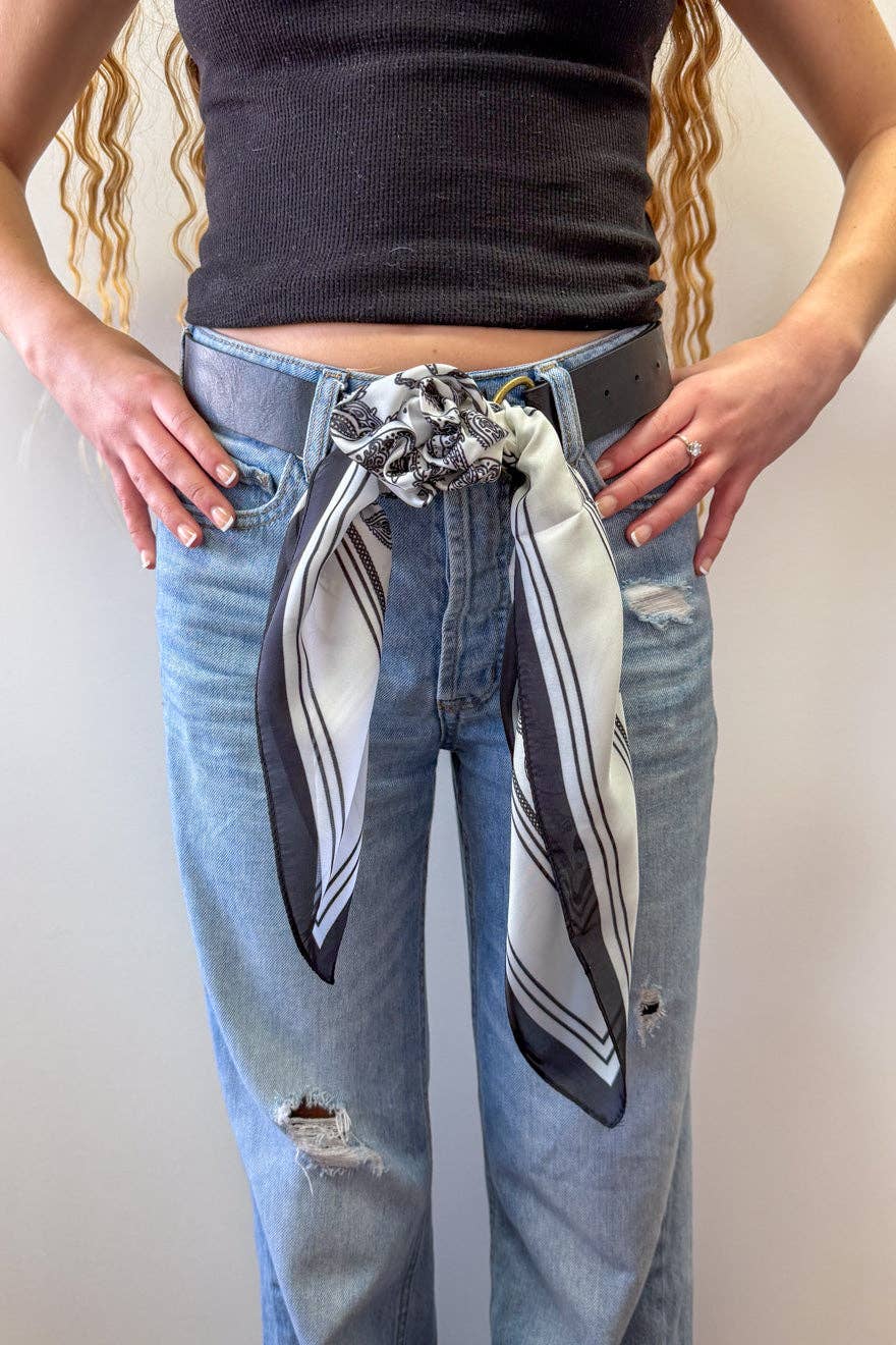 Scarf Belt: Black Belt-Black White