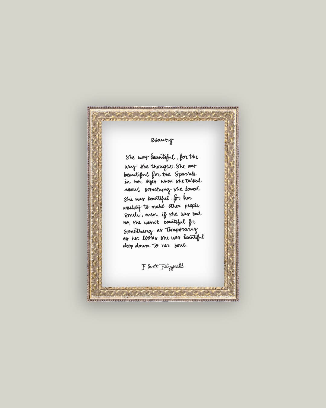 Beauty Script Framed Antique Print: 8x10