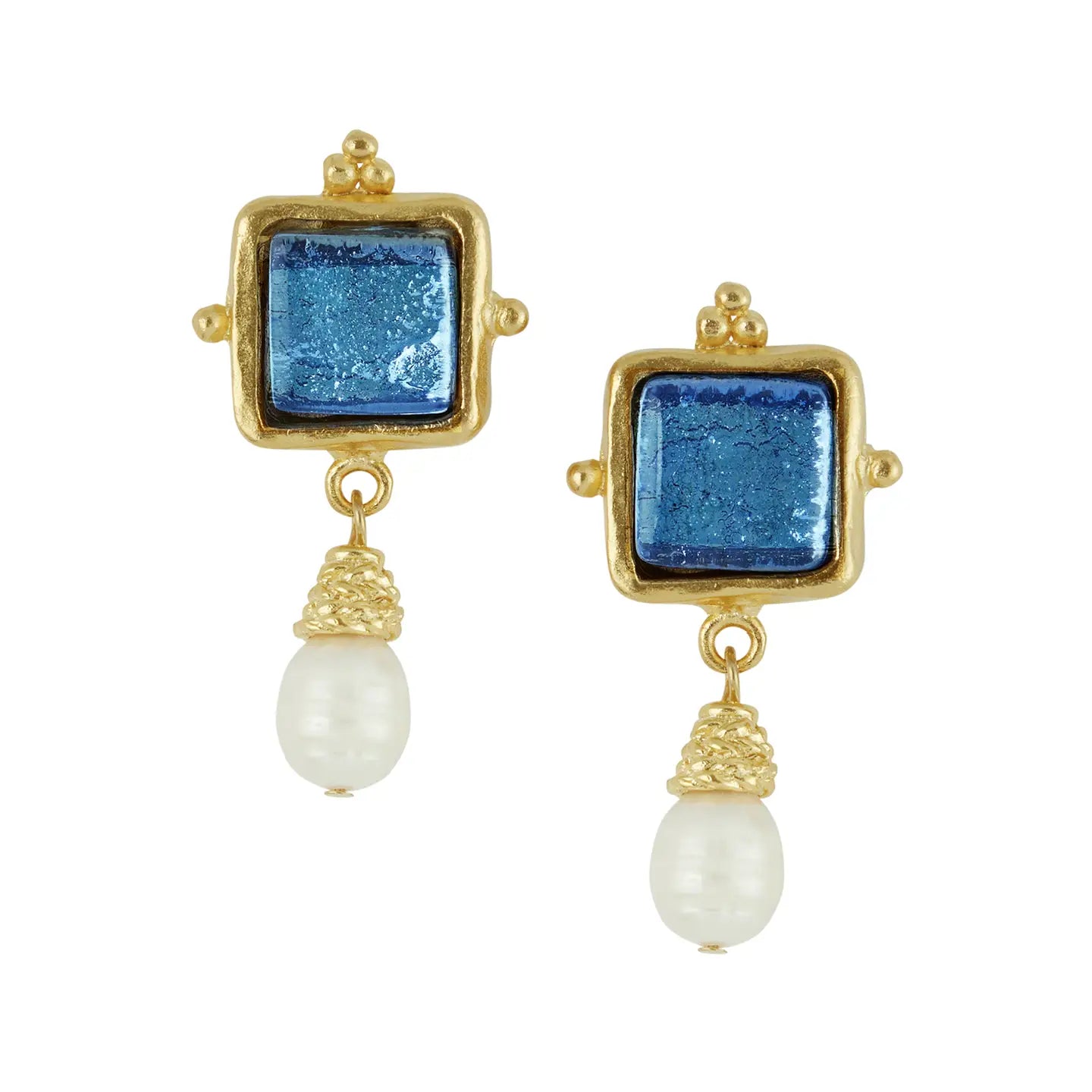 Madeline Blue/Gold Glass Pearl Earrings