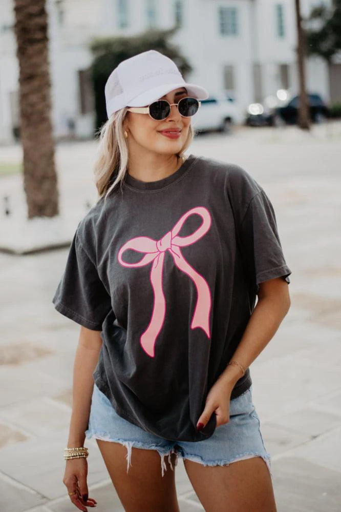 Pink Coquette Bow Graphic Tee- Pepper
