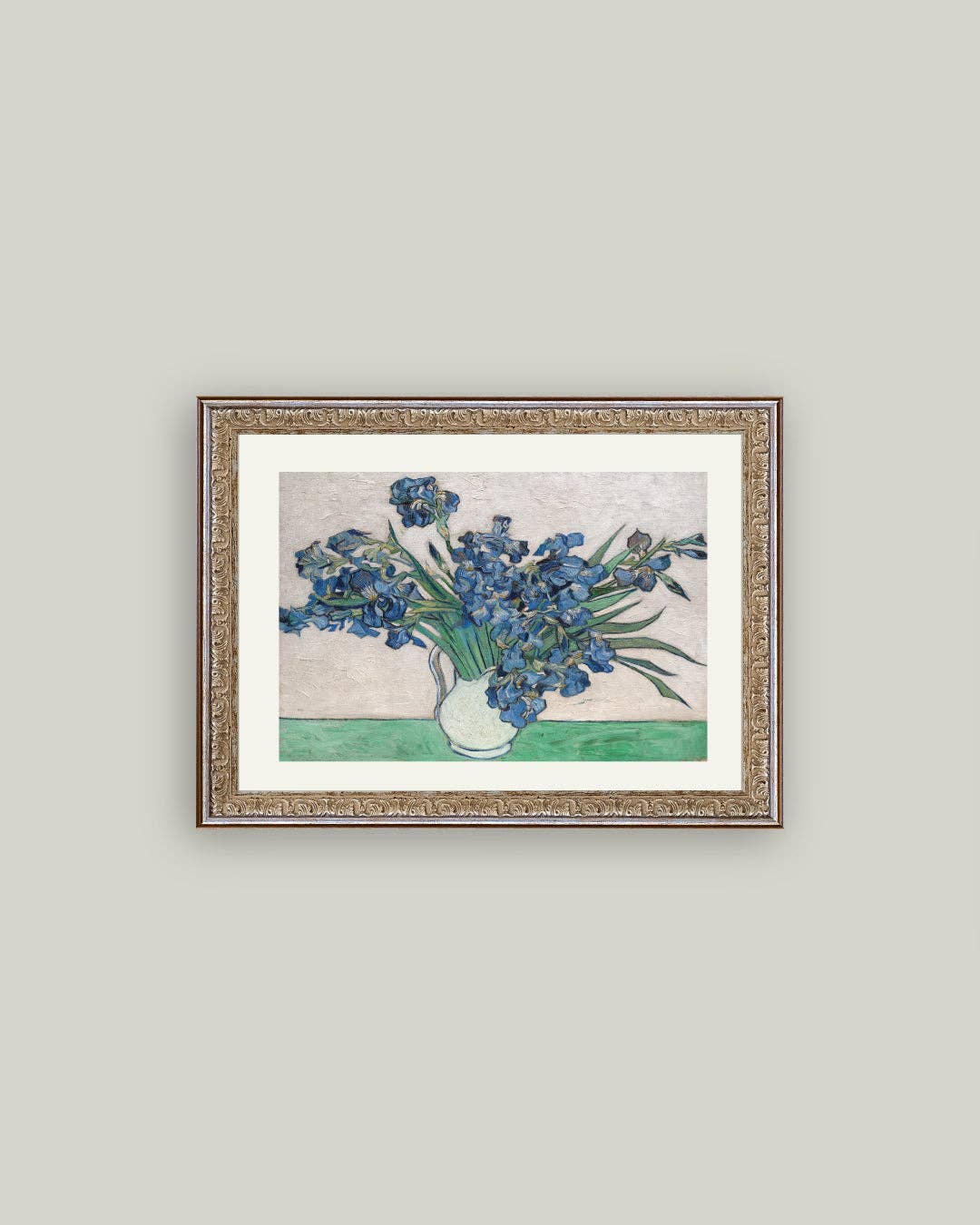 Blue Irises in Vase Framed Antique Art: 16x12